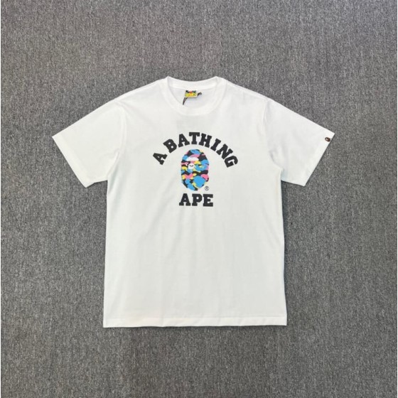 White BAPE T-Shirt with Multicolor Camo College Logo